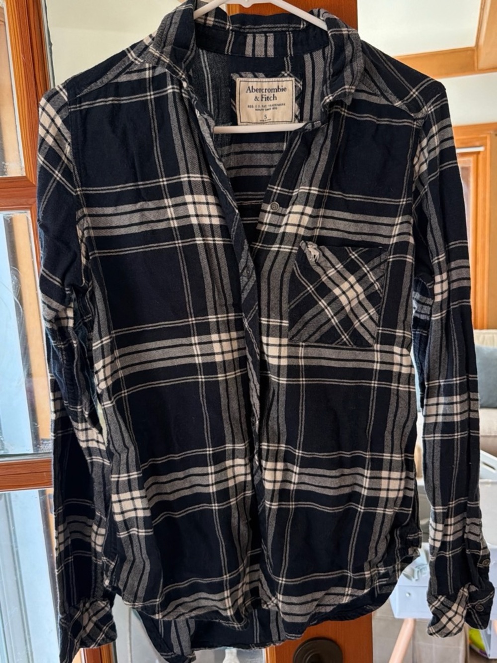 Abercrombie & Fitch Navy and White Plaid Button-Down Shirt